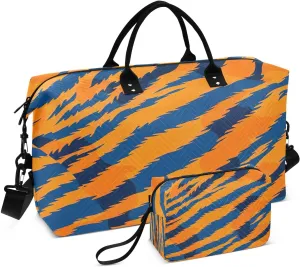 Kigai Tiger Fur Texture Foldable Travel Duffel Bags,Sports Duffel Bags for Men Women,Weekender Overnight Bag Gym Tote Bag with Toiletry Bag