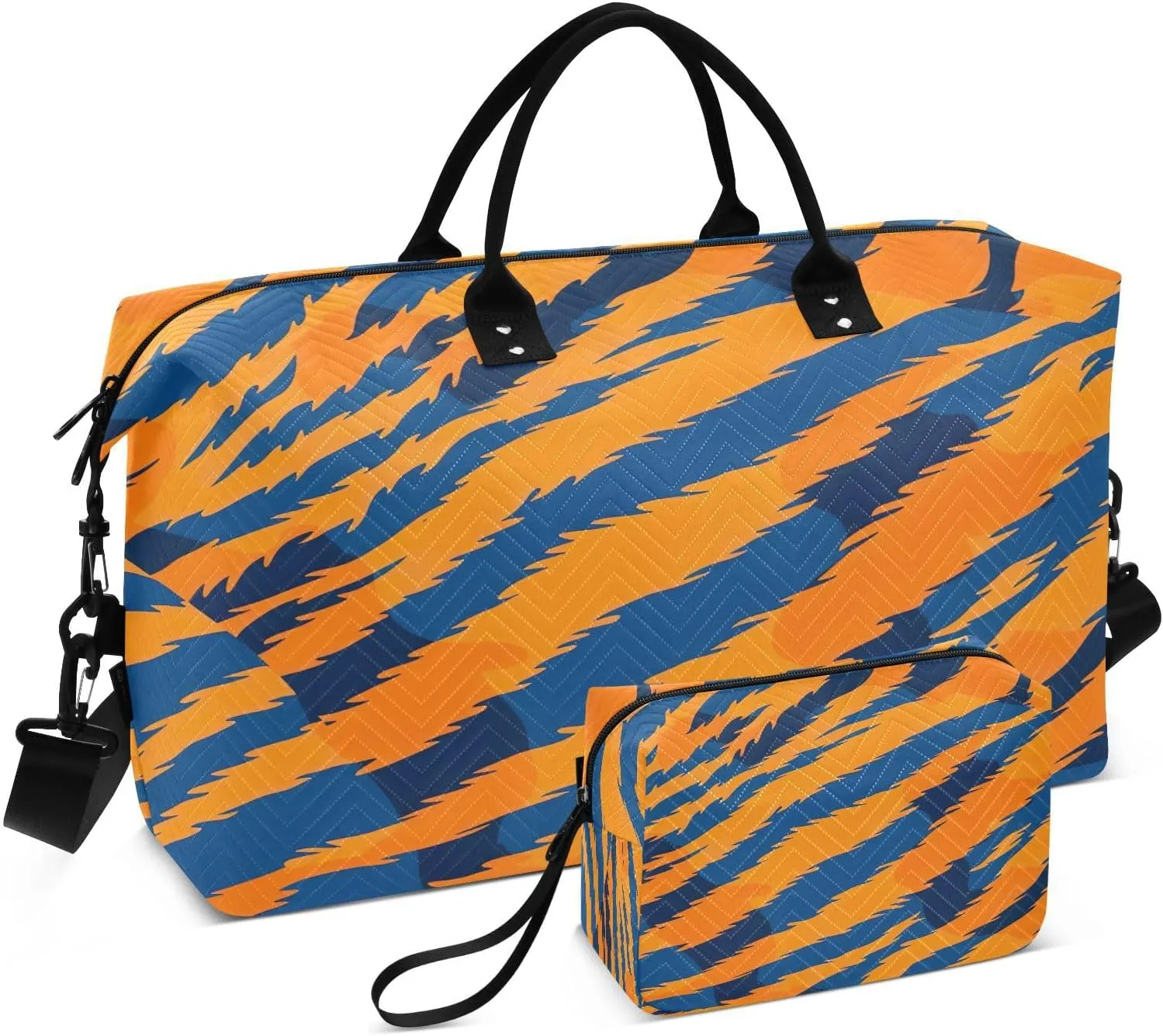 Kigai Tiger Fur Texture Foldable Travel Duffel Bags,Sports Duffel Bags for Men Women,Weekender Overnight Bag Gym Tote Bag with Toiletry Bag