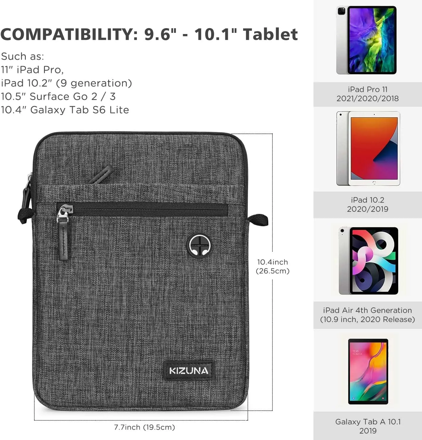 KIZUNA 10 Inch Tablet Sleeve Water Resistant Shoulder Messenger Laptop Bag for 9.7" 10.5" 11" iPad Pro/Apple 10.2" iPad/10 Surface Go/ 10.5" Surface Go 3/10.5" Samsung Galaxy Tab A S6/Huawei MediaPad