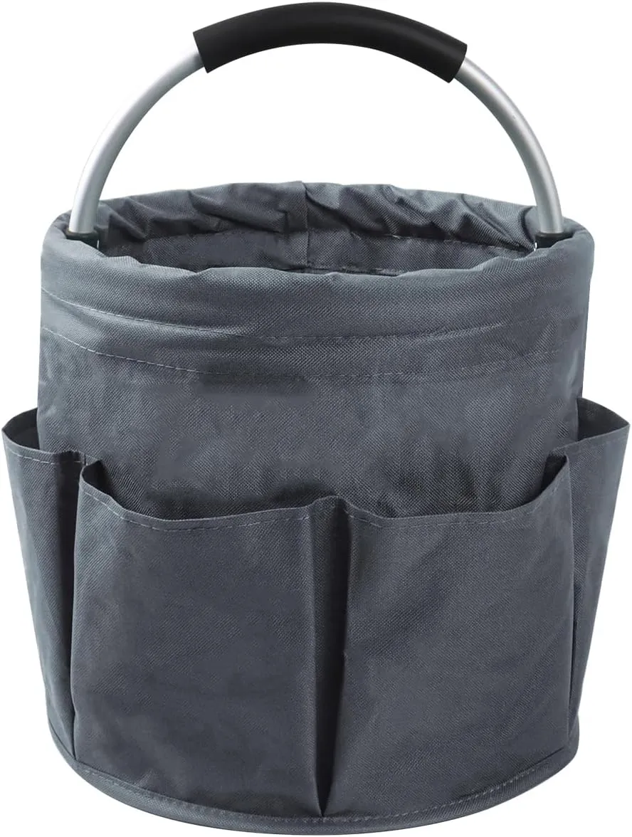 Klmnop Garden Tool Bag, Foldable Gardening Bags for Tools, Garden Tool Organizer with 6 Pockets, Garden Tote Bag for Indoor and Outdoor Use(Grey)