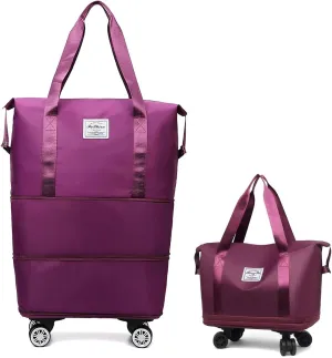 Kulken Travel Bag with Wheels, Kulken 2025 New Large Capacity Travel Bag - Universal Wheel Removable, Expandable Foldable Duffle Bags, Wide-Open Travel (dark purple)