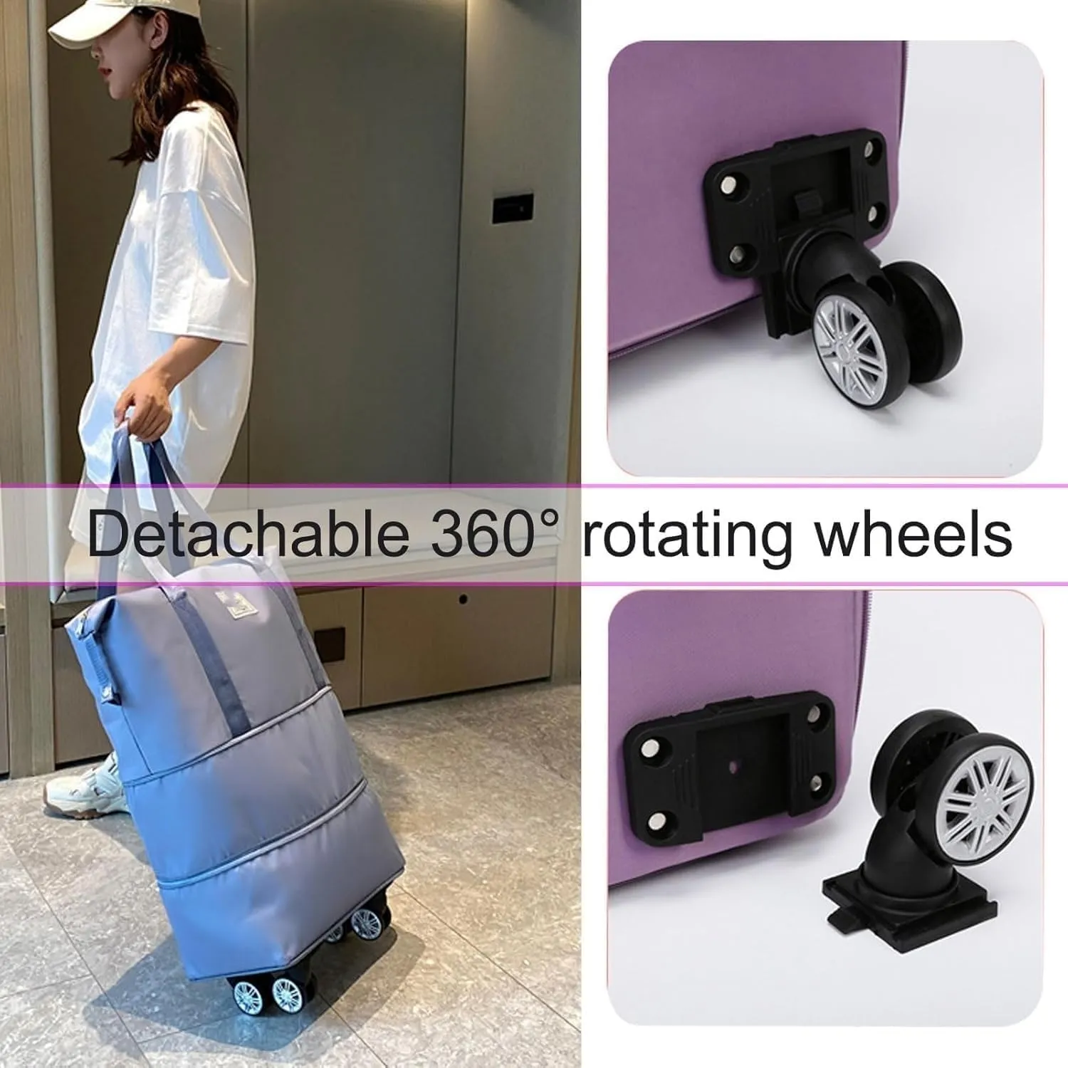 Kulken Travel Bag with Wheels, Kulken 2025 New Large Capacity Travel Bag - Universal Wheel Removable, Expandable Foldable Duffle Bags, Wide-Open Travel (dark purple)