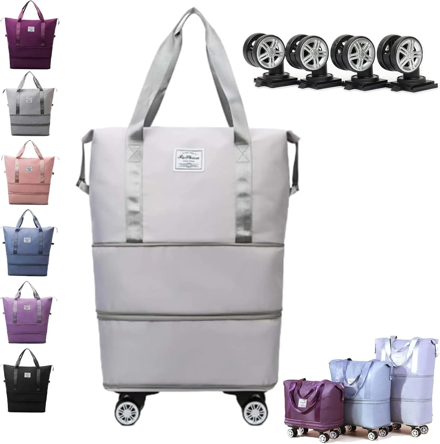 Kulken Travel Bag with Wheels, Kulken Travel Bag with Removable Wheels, Large Capacity Travel Bags Universal Wheel (Gray)