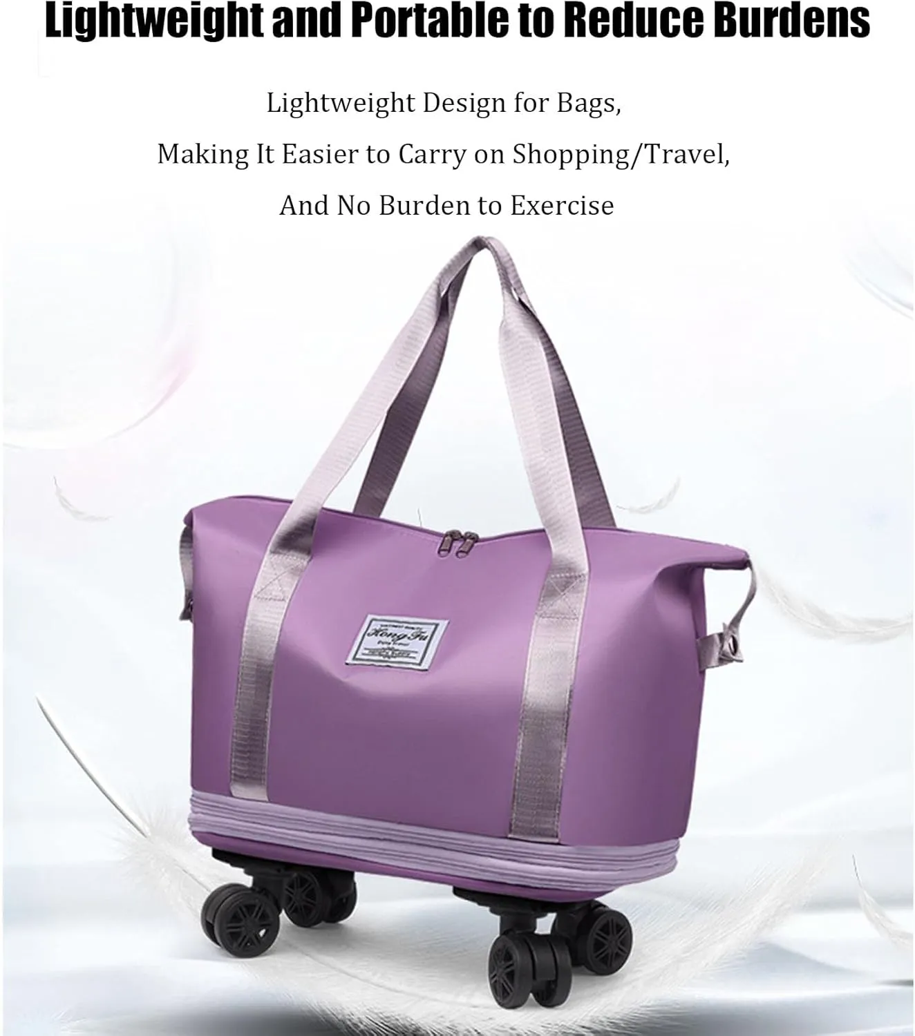Kulken Travel Bag with Wheels, Kulken Travel Bag with Removable Wheels, Large Capacity Travel Bags Universal Wheel (Light Purple)