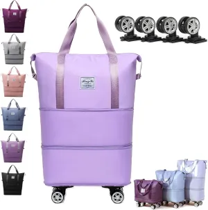 Kulken Travel Bag with Wheels, Kulken Travel Bag with Removable Wheels, Large Capacity Travel Bags Universal Wheel (Light Purple)
