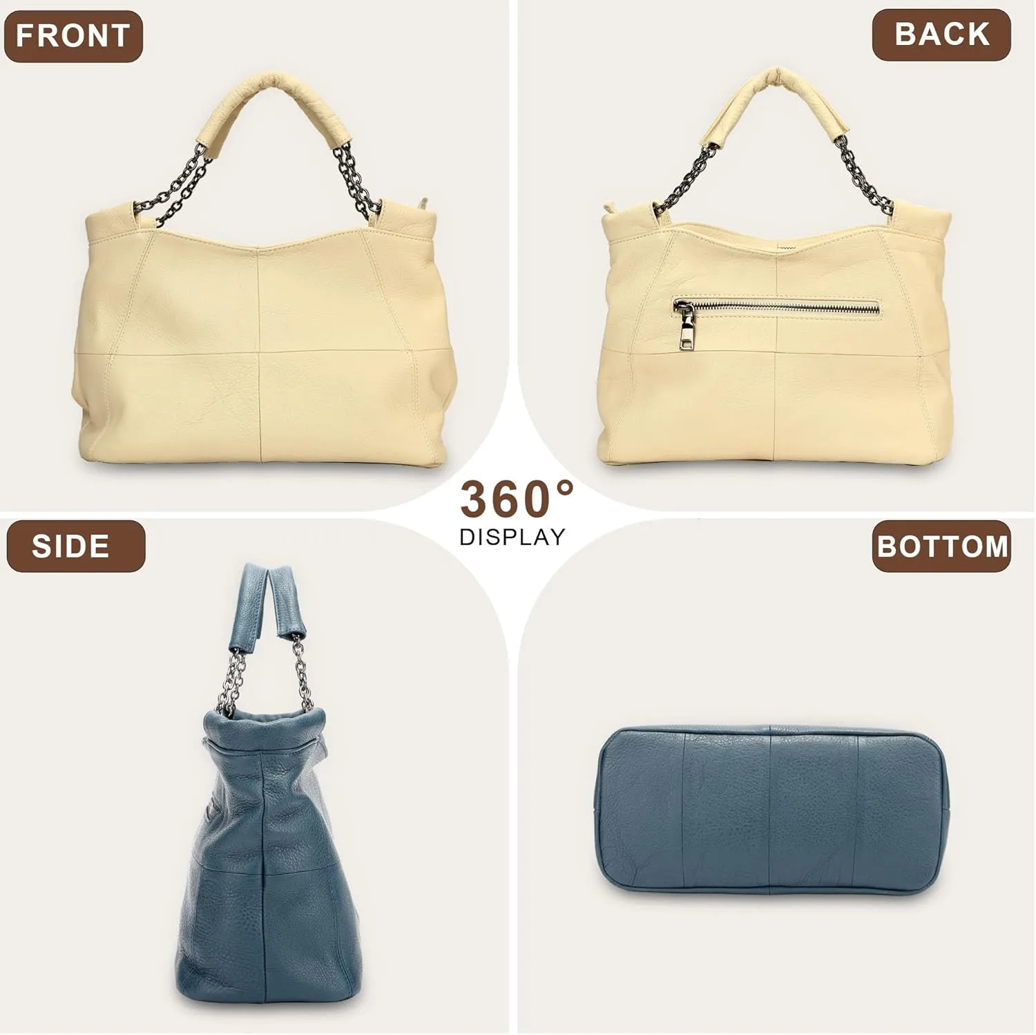 Ladies Crossbody Bag Multi Purpose Leather Handbag Adjustable Chain and Detachable Shoulder Bag