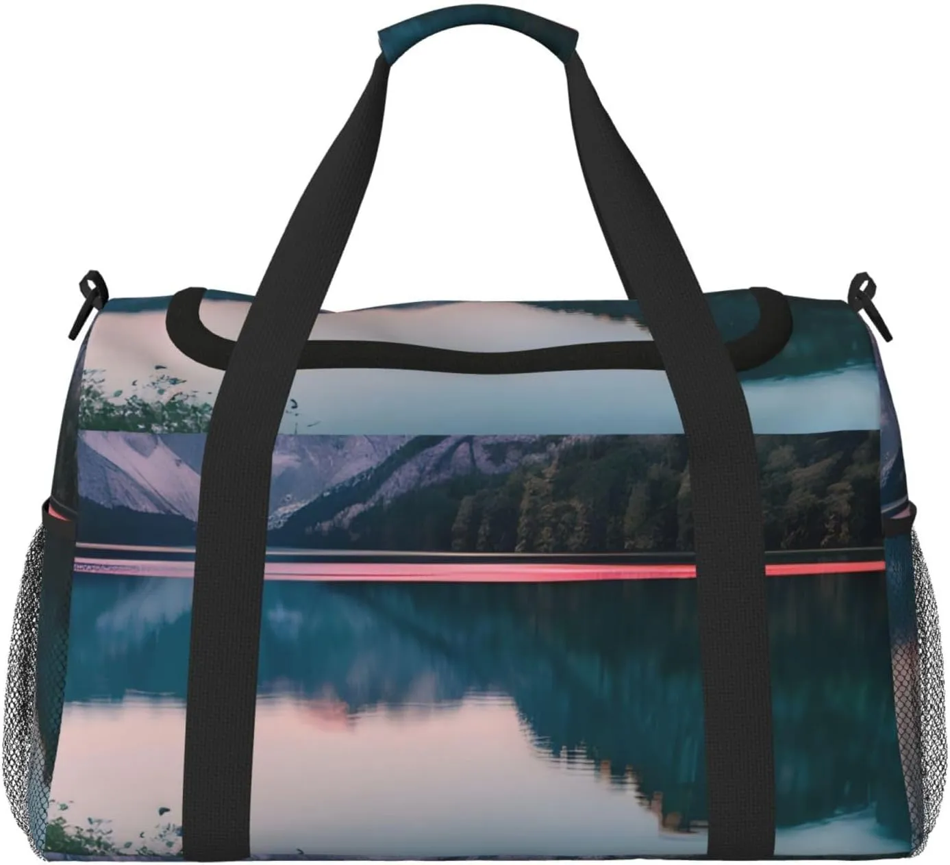 Lake And Sunset Print Travel Hand Travel Bag Weekender Overnight Carry On Tote Foldable Crossbody Bag