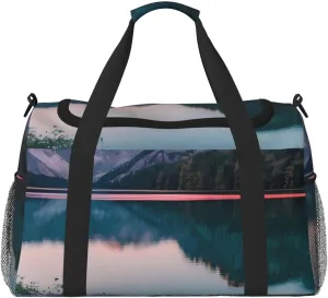 Lake And Sunset Print Travel Hand Travel Bag Weekender Overnight Carry On Tote Foldable Crossbody Bag