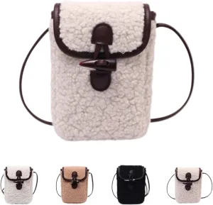 Lamb Fleece Phone Bag Wooly Bag Mobile Phone Bag Shoulder Crossbody Small Bag Female Autumn Winter Vintage Lamb Wool Bag