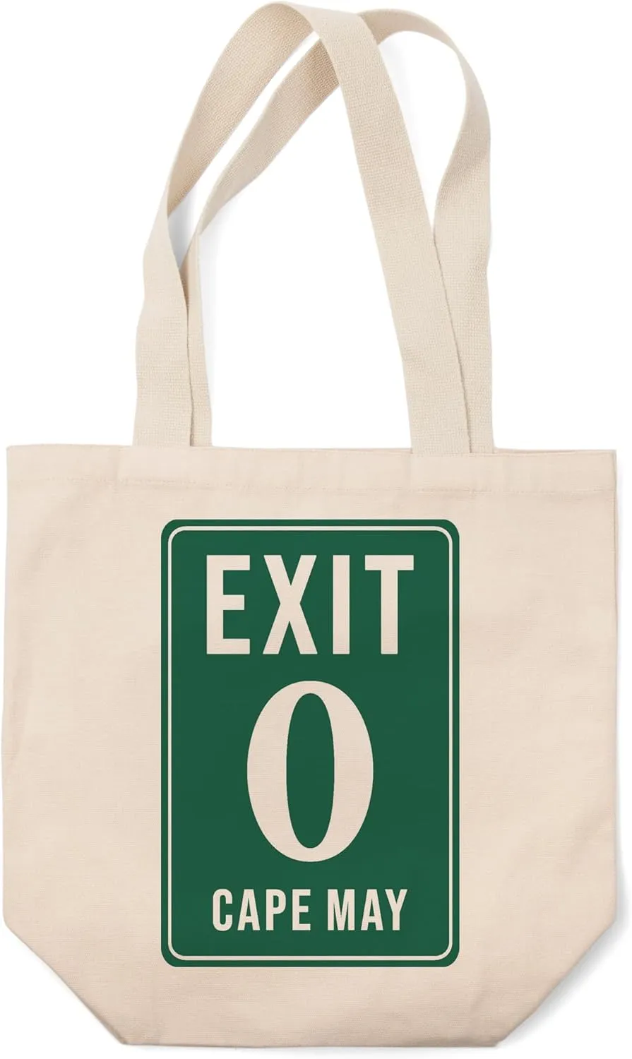 Lantern Press Cape May, New Jersey, Exit Zero, Road Sign (100% Cotton Canvas Reusable Tote Bag)