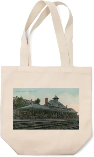 Lantern Press Cobleskill, New York, Delaware and Hudson Rail Station (100% Cotton Canvas Reusable Tote Bag)