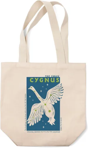 Lantern Press Drawings in The Stars, Cygnus, The Swan (100% Cotton Canvas Reusable Tote Bag)
