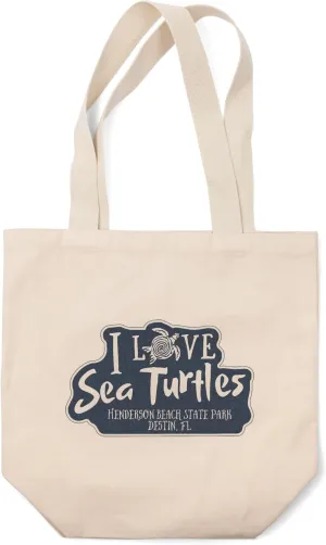 Lantern Press Henderson Beach State Park, FL, I Love Sea Turtles (100% Cotton Canvas Reusable Tote Bag)