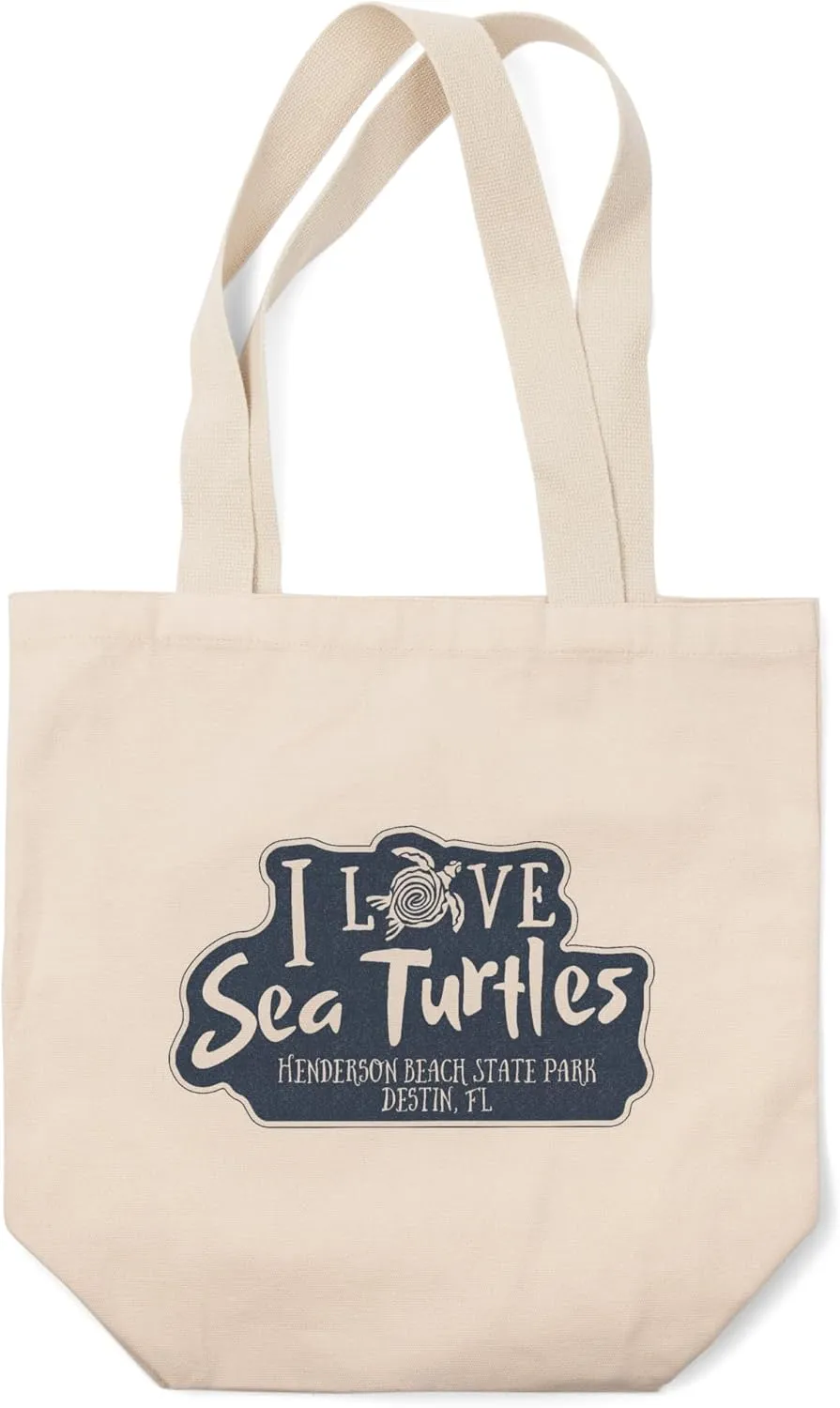 Lantern Press Henderson Beach State Park, FL, I Love Sea Turtles (100% Cotton Canvas Reusable Tote Bag)