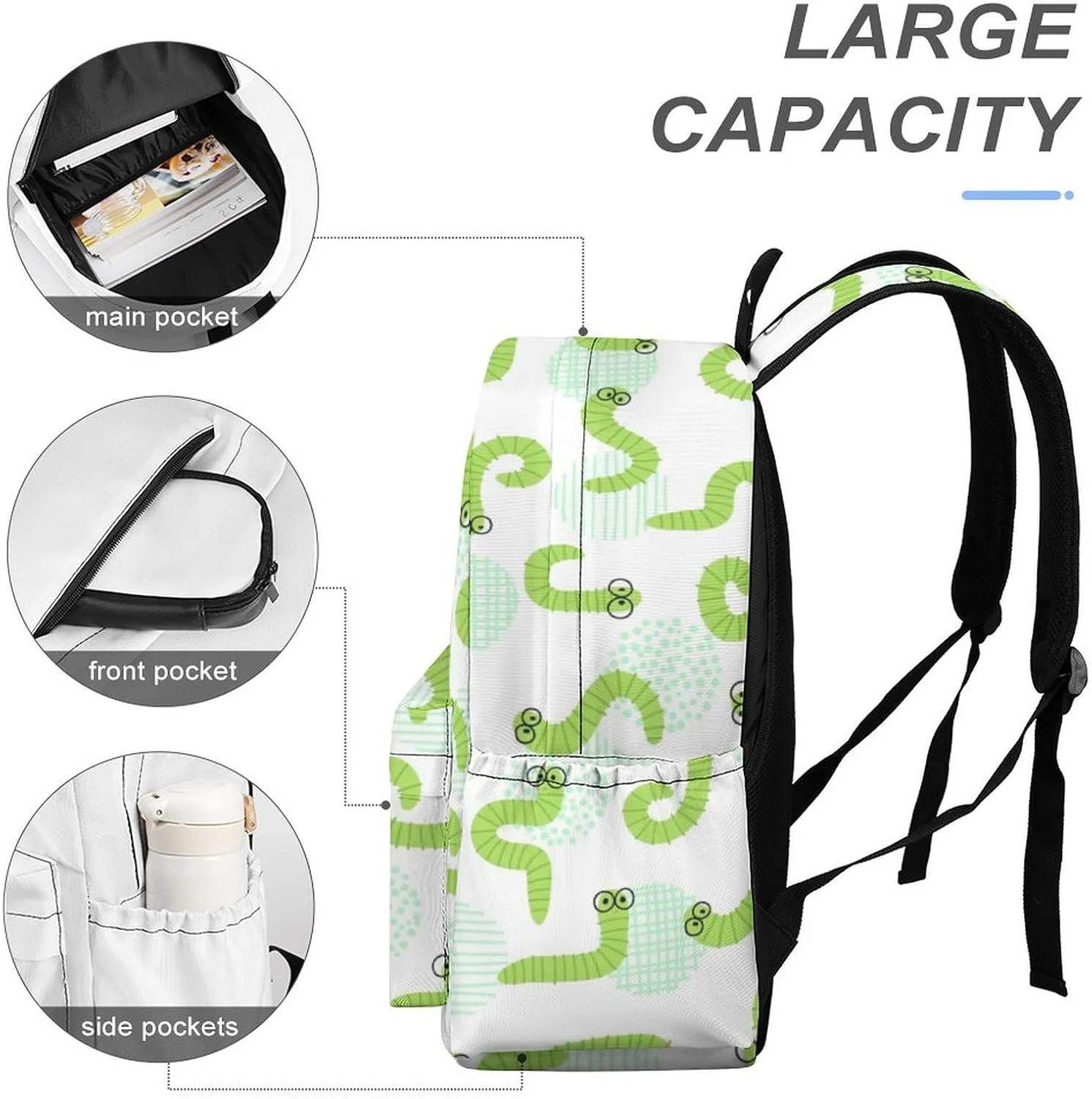 Laptop Backpack for Men Women Funny Green Caterpillar Travel Work Backpack with Compartment Large Capacity Daypack Business Work Bag