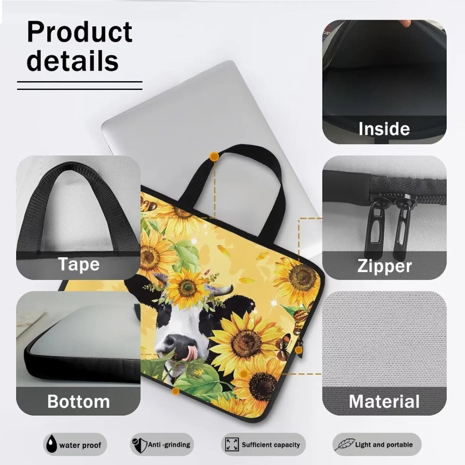 Laptop Bag Sleeve Computer Protective Case Tablet Carrying Cover with Handle Tote Bags for Work Zipper Handbag