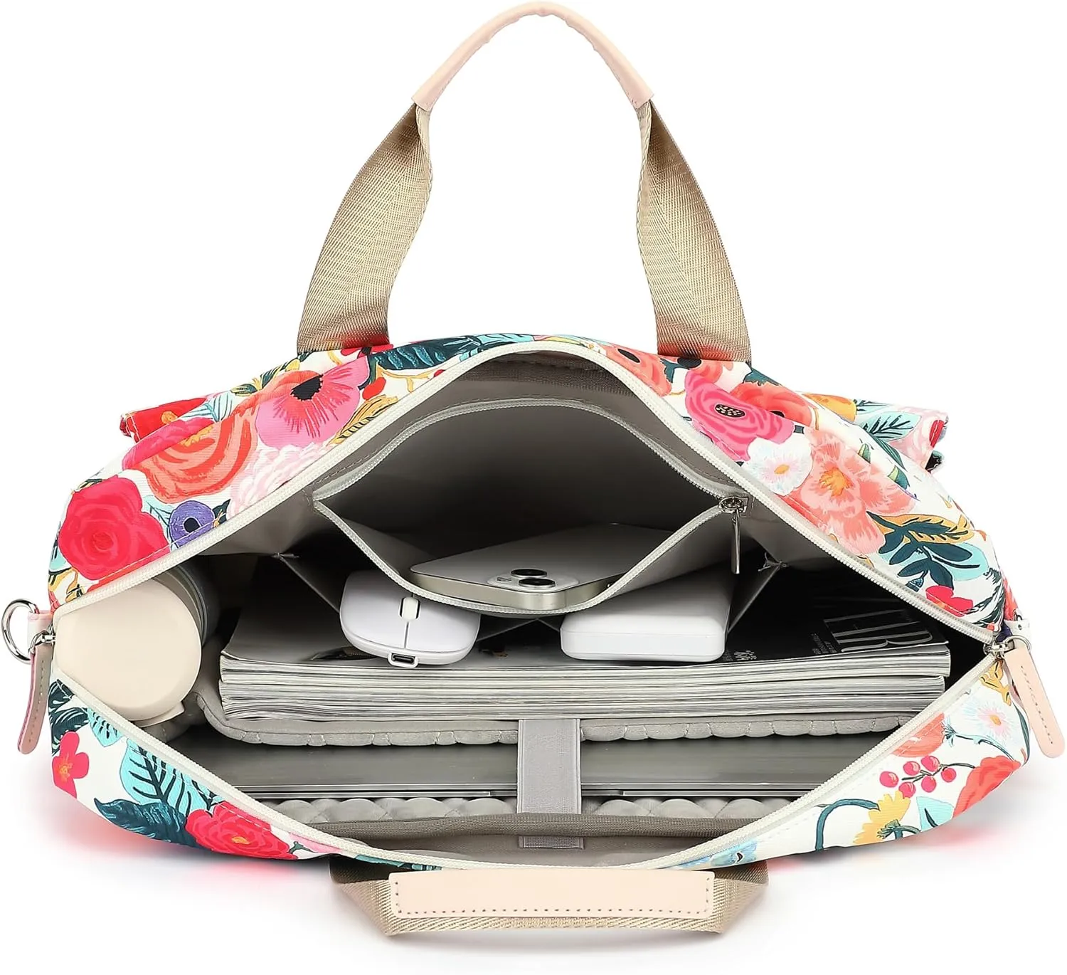 Laptop Briefcase, Water Repellent Multi-Functional Shoulder Messenger Case Bag For MacBook Pro 15 inch and 16 inch - Watercolor Flowers