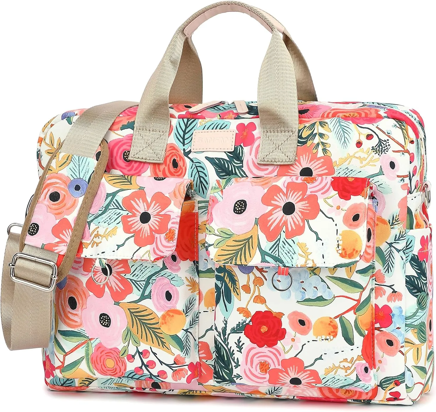 Laptop Briefcase, Water Repellent Multi-Functional Shoulder Messenger Case Bag For MacBook Pro 15 inch and 16 inch - Watercolor Flowers