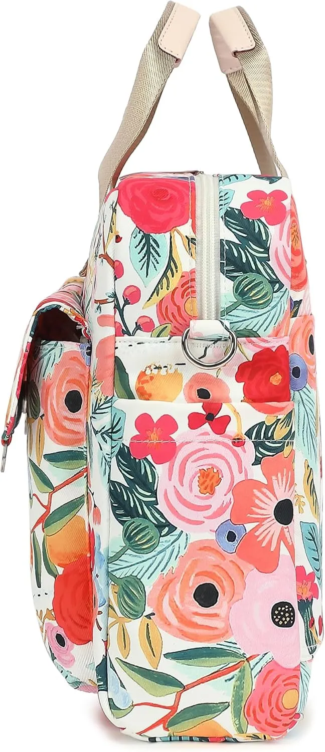 Laptop Briefcase, Water Repellent Multi-Functional Shoulder Messenger Case Bag For MacBook Pro 15 inch and 16 inch - Watercolor Flowers
