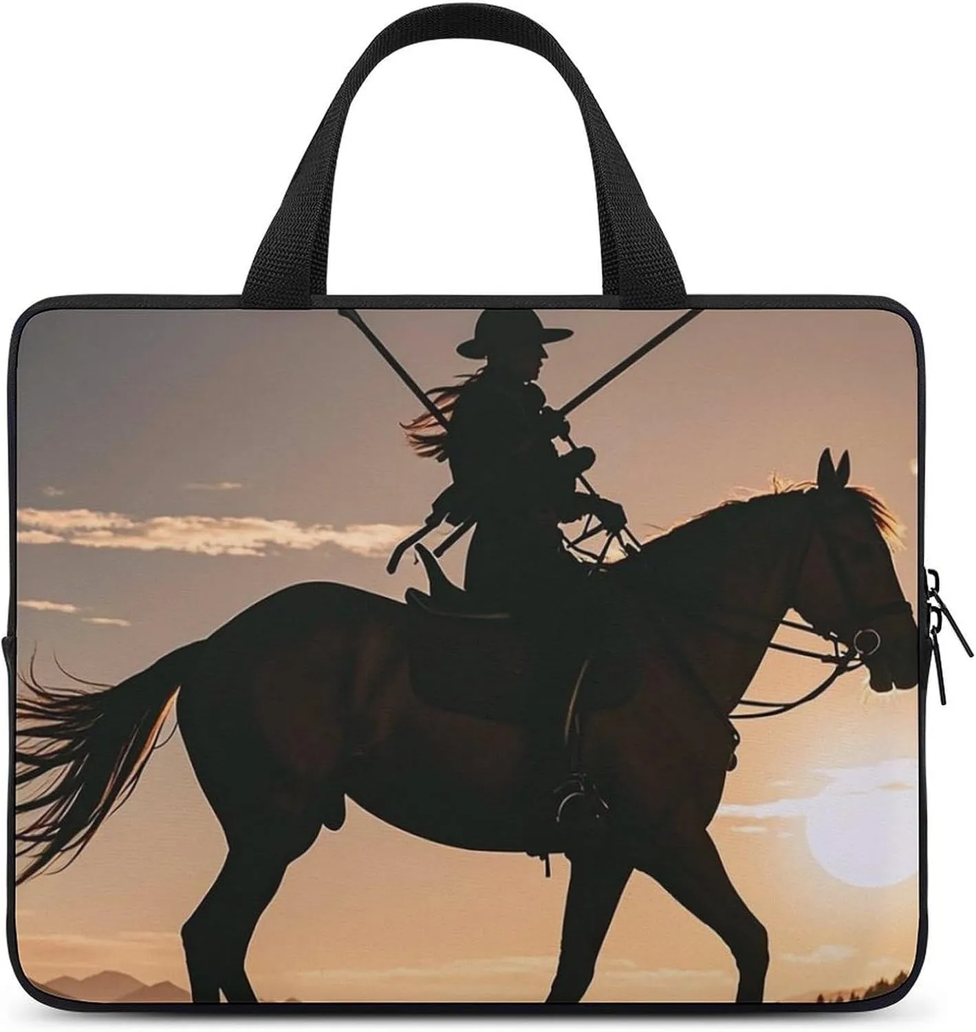 Laptop Carrying Case 13 Inch Horseback Riding Silhouette with Spear Laptop Bag for Men Women Computer Bag Messenger Bag for Work