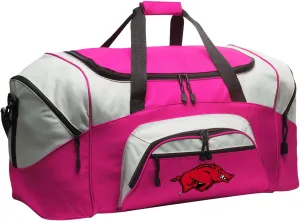 LARGE Arkansas Razorbacks Duffel Bag University of Arkansas Suitcase or Gym Bag For Men Or Her (Arkansas Logo, Pink)