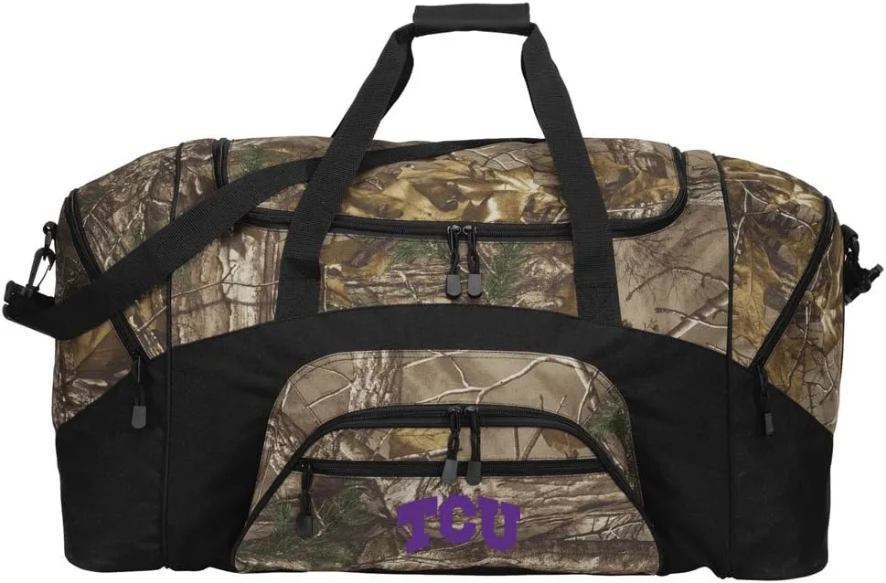 Large Camo Texas Christian Duffel Bag Or TCU Gym Bag or Suitcase