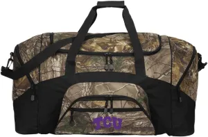 Large Camo Texas Christian Duffel Bag Or TCU Gym Bag or Suitcase