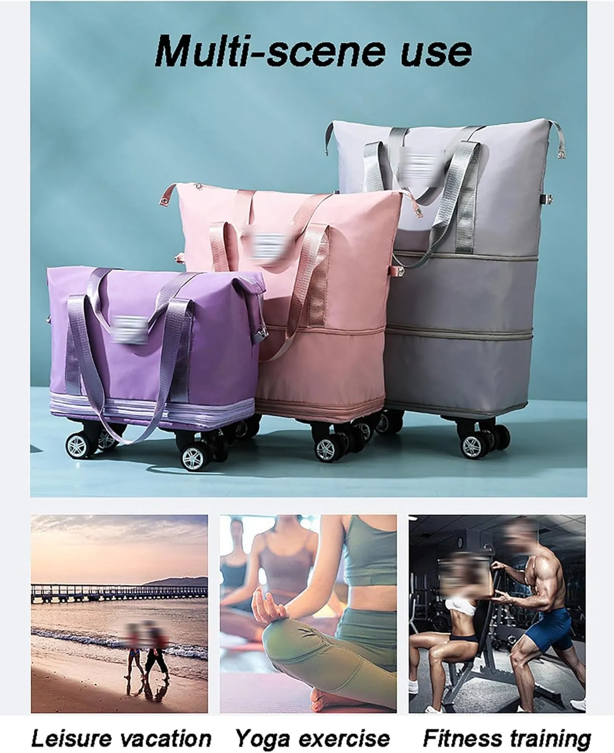 Large Capacity Wheeled Duffel Bag - 360° Silent Spinner Luggage with Retractable Handle, Lightweight Foldable Trolley Bag for Travel/Shopping/Gym(Gray)