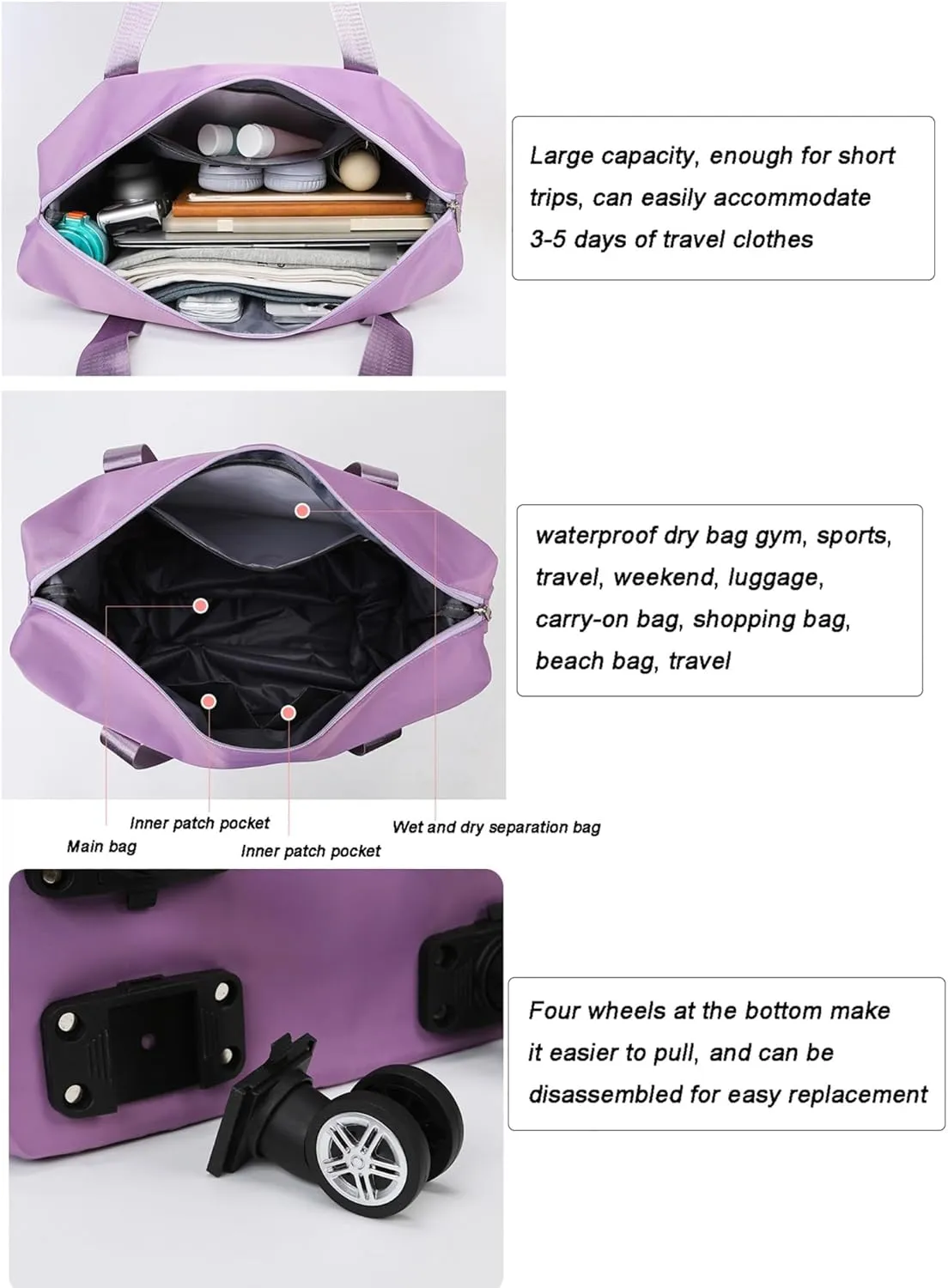 Large Capacity Wheeled Duffel Bag - 360° Silent Spinner Luggage with Retractable Handle, Lightweight Foldable Trolley Bag for Travel/Shopping/Gym(Gray)