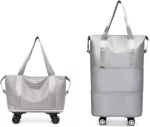 Large Capacity Wheeled Duffel Bag - 360° Silent Spinner Luggage with Retractable Handle, Lightweight Foldable Trolley Bag for Travel/Shopping/Gym(Gray)