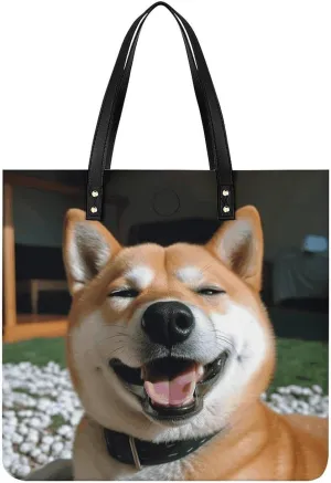 Large Grocery Bags Beach Tote Shiba Inu Smile Tongue Out Bag for Women Shoulder Bag for Travel Work Handbag
