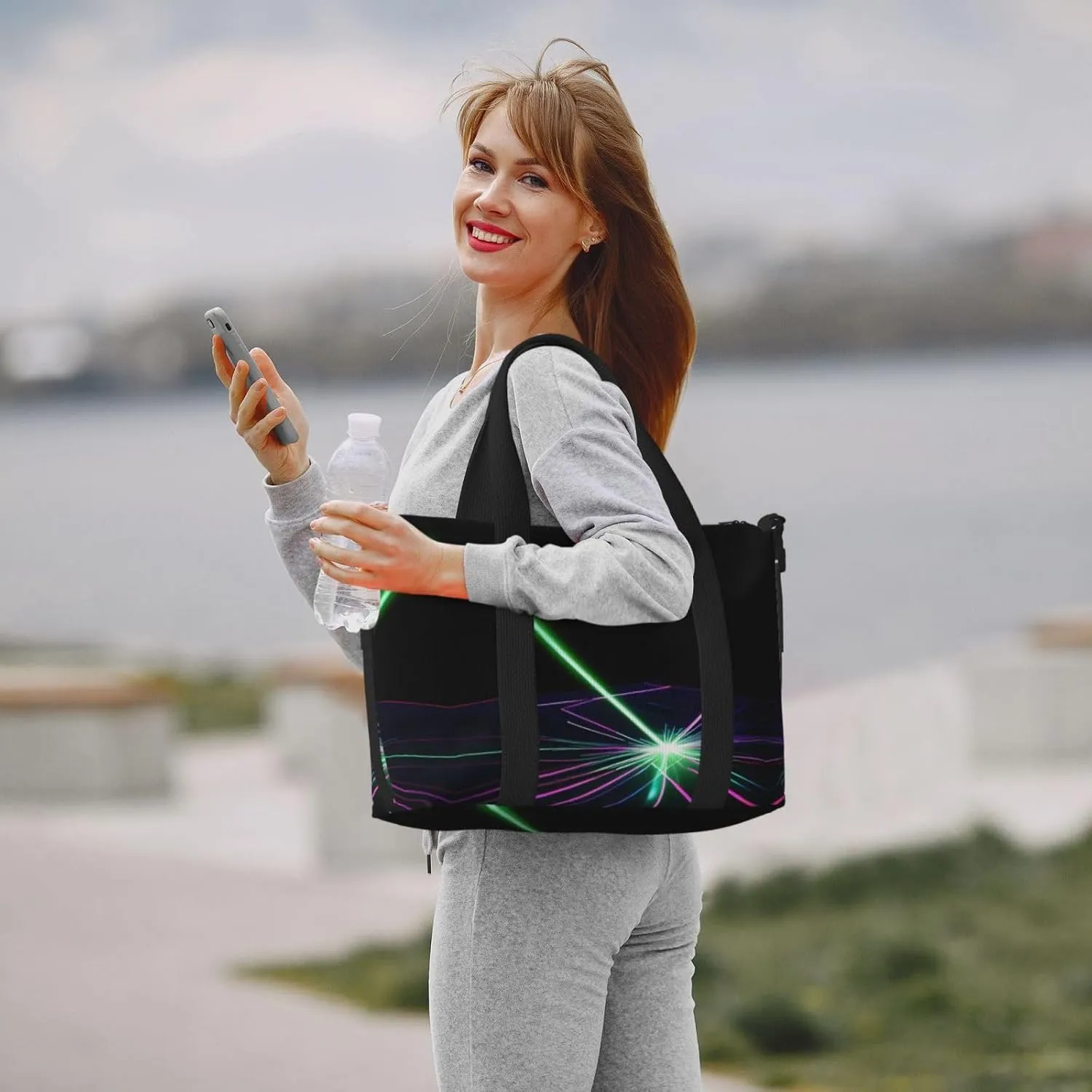 Laser Lights Small Duffel Bag Foldable Travel Bag Weekender Bag Overnight Gym Hospital Bags For Women&Men