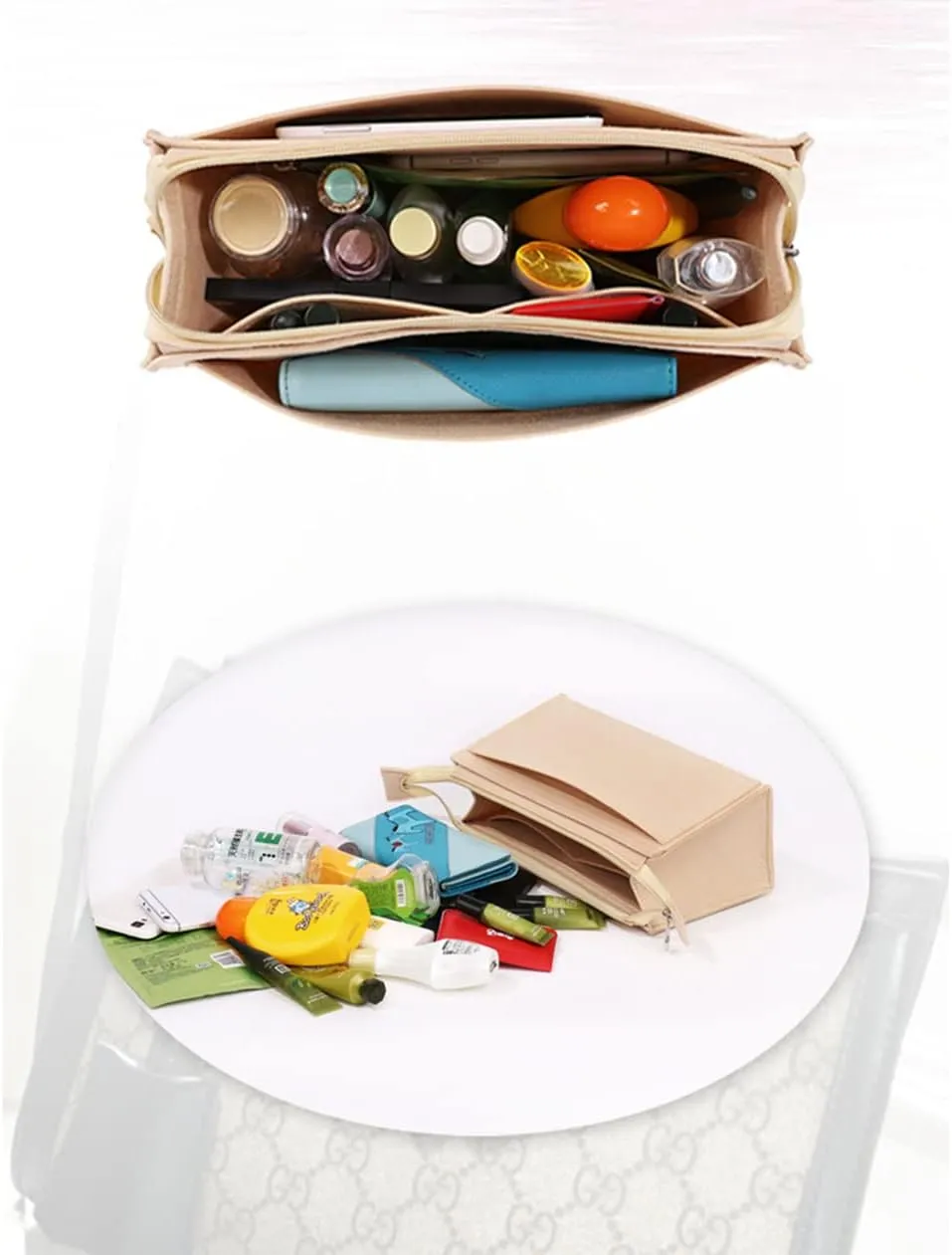 Lckaey Purse Organizer Insert for padlock series small and medium storage bag cosmetic bag lining2024beige-S