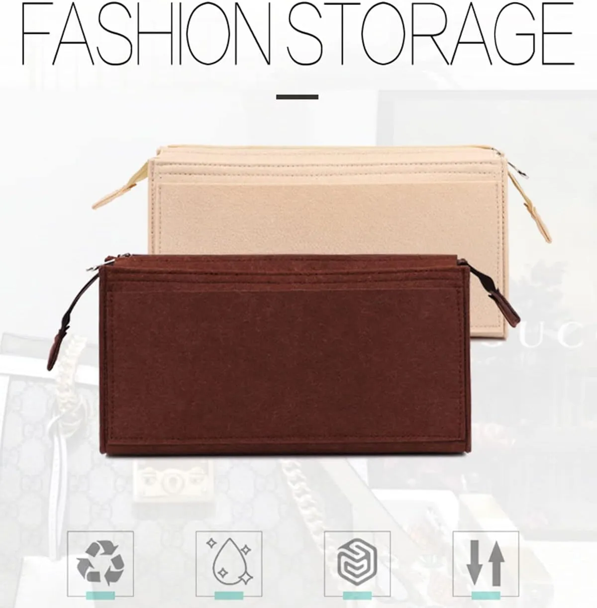Lckaey Purse Organizer Insert for padlock series small and medium storage bag cosmetic bag lining2024beige-S