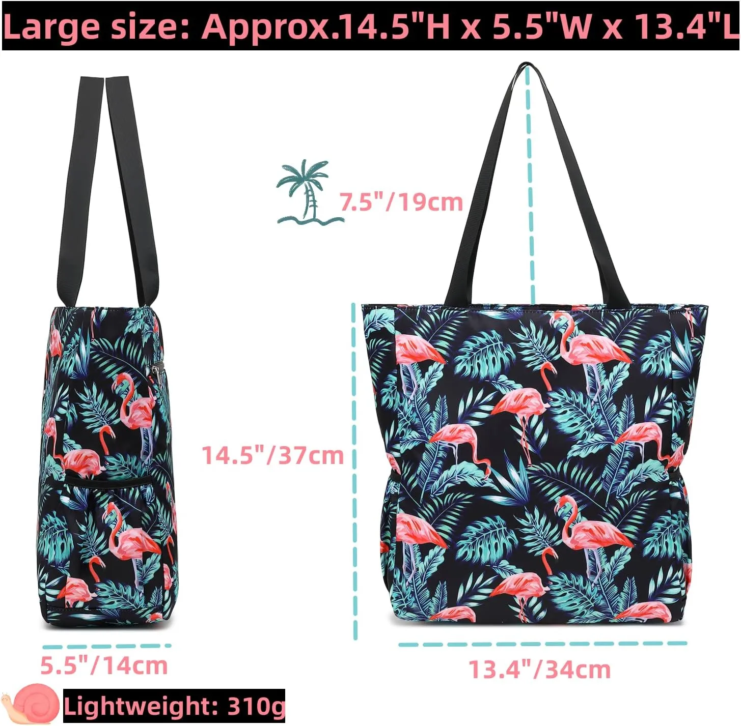 Leaper Travel Tote Bag Wear-Resistant Portable and Foldable Handbags Shoulder Bag for Gym, Beach, Travel and Daily Use