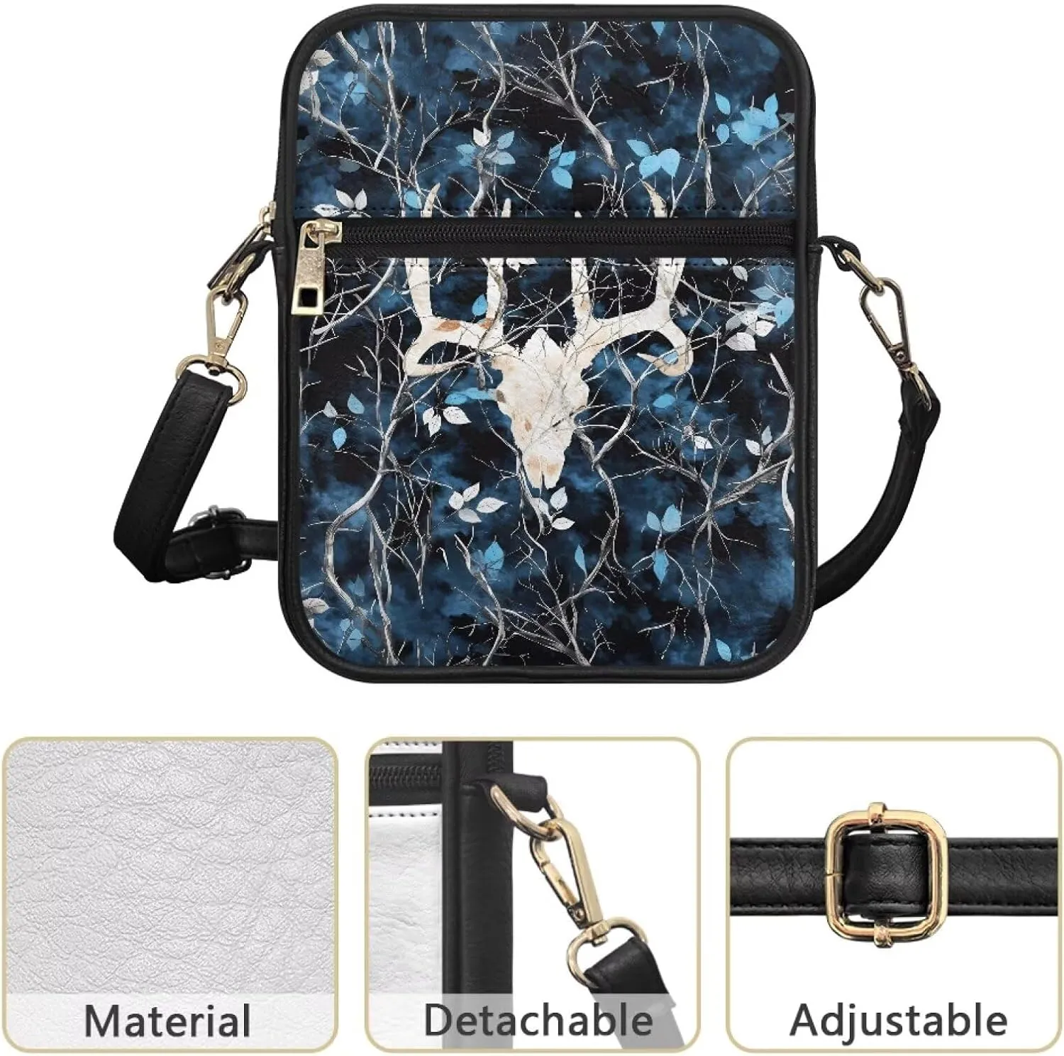 Leather Messenger Bag for Women Crossbody Cell Phone Purse Small Shoulder Pouch for Outdoor 9.5 inch