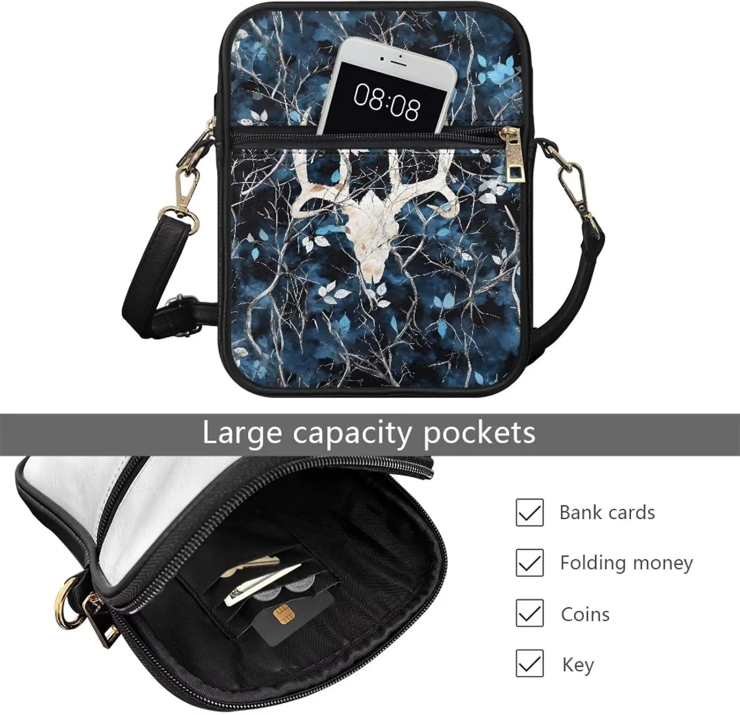 Leather Messenger Bag for Women Crossbody Cell Phone Purse Small Shoulder Pouch for Outdoor 9.5 inch