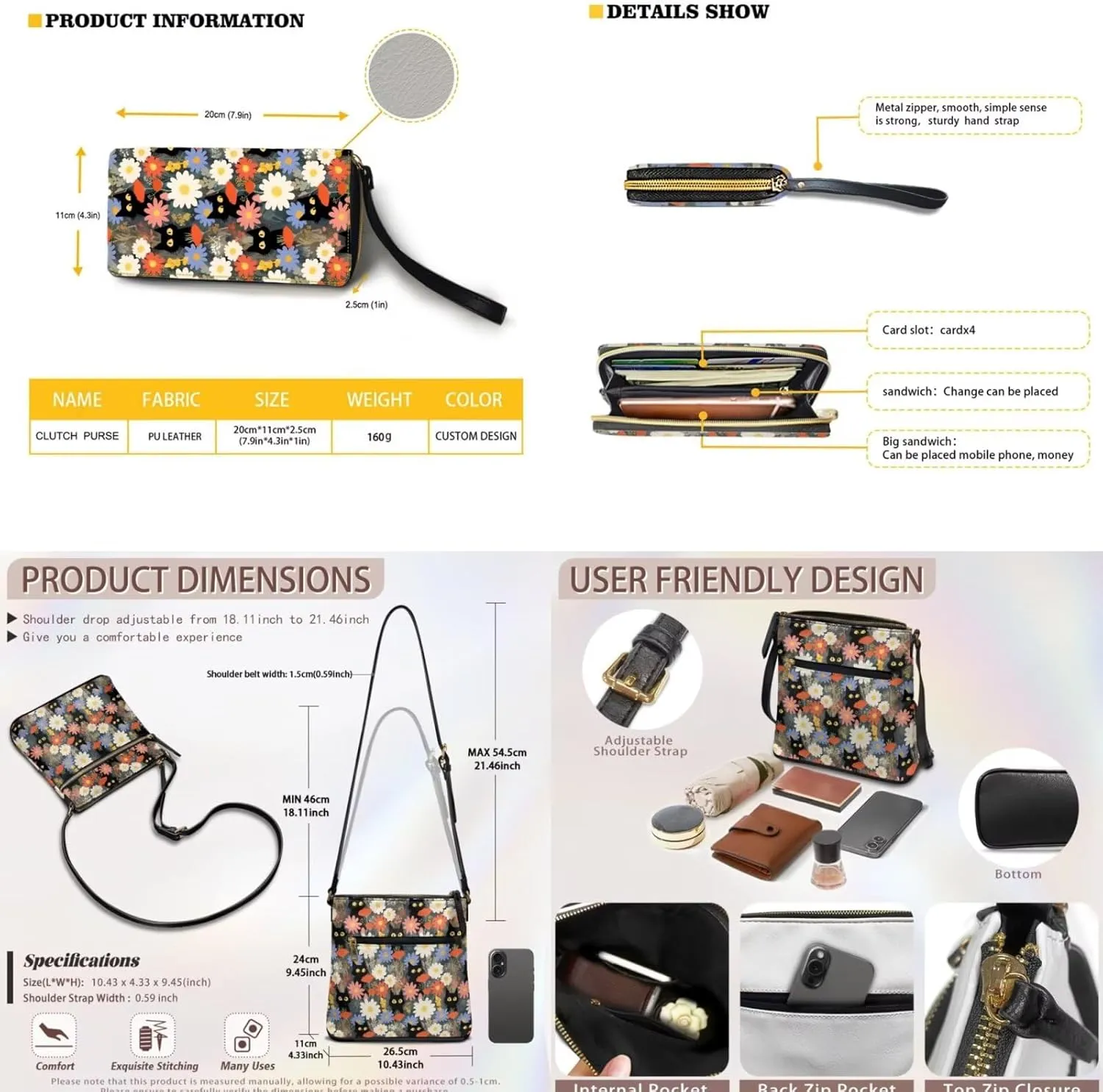 Leather Purses 2Pcs, Fashion Shoulder Bag with Belt Wallet Set of 2 Lightweight & Portable for Independence Day