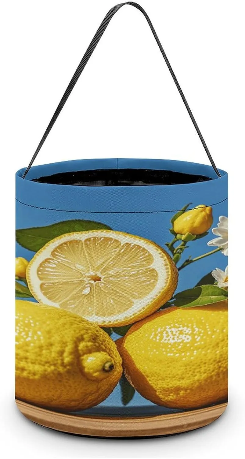 Lemon And Flower Halloween Tote Candy Bag Candy Basket Candy Bucket Gift Bag for Halloween Party