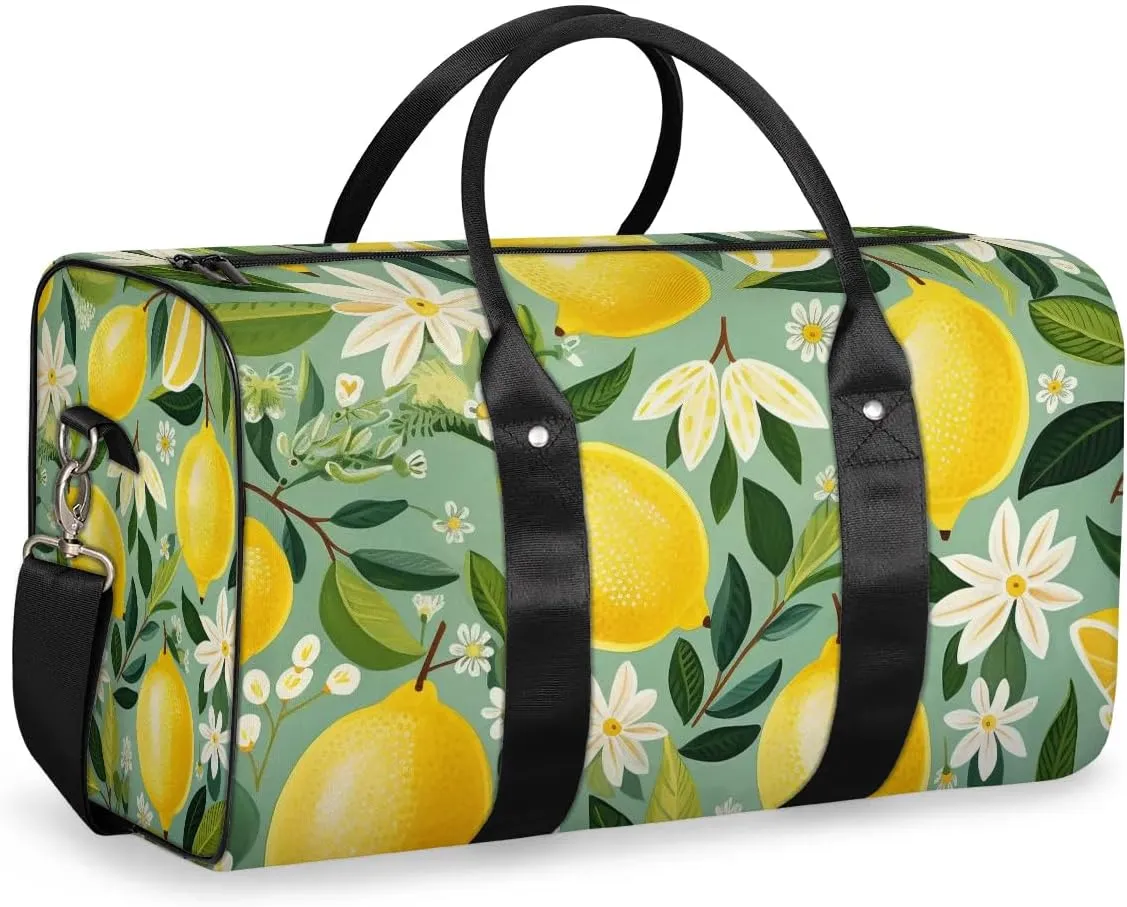 Lemon Pattern Travel Duffel Bag for Women Men Waterproof Foldable Overnight Weekender Bag Large Capacity Sports Gym Bag
