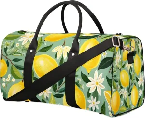 Lemon Pattern Travel Duffel Bag for Women Men Waterproof Foldable Overnight Weekender Bag Large Capacity Sports Gym Bag