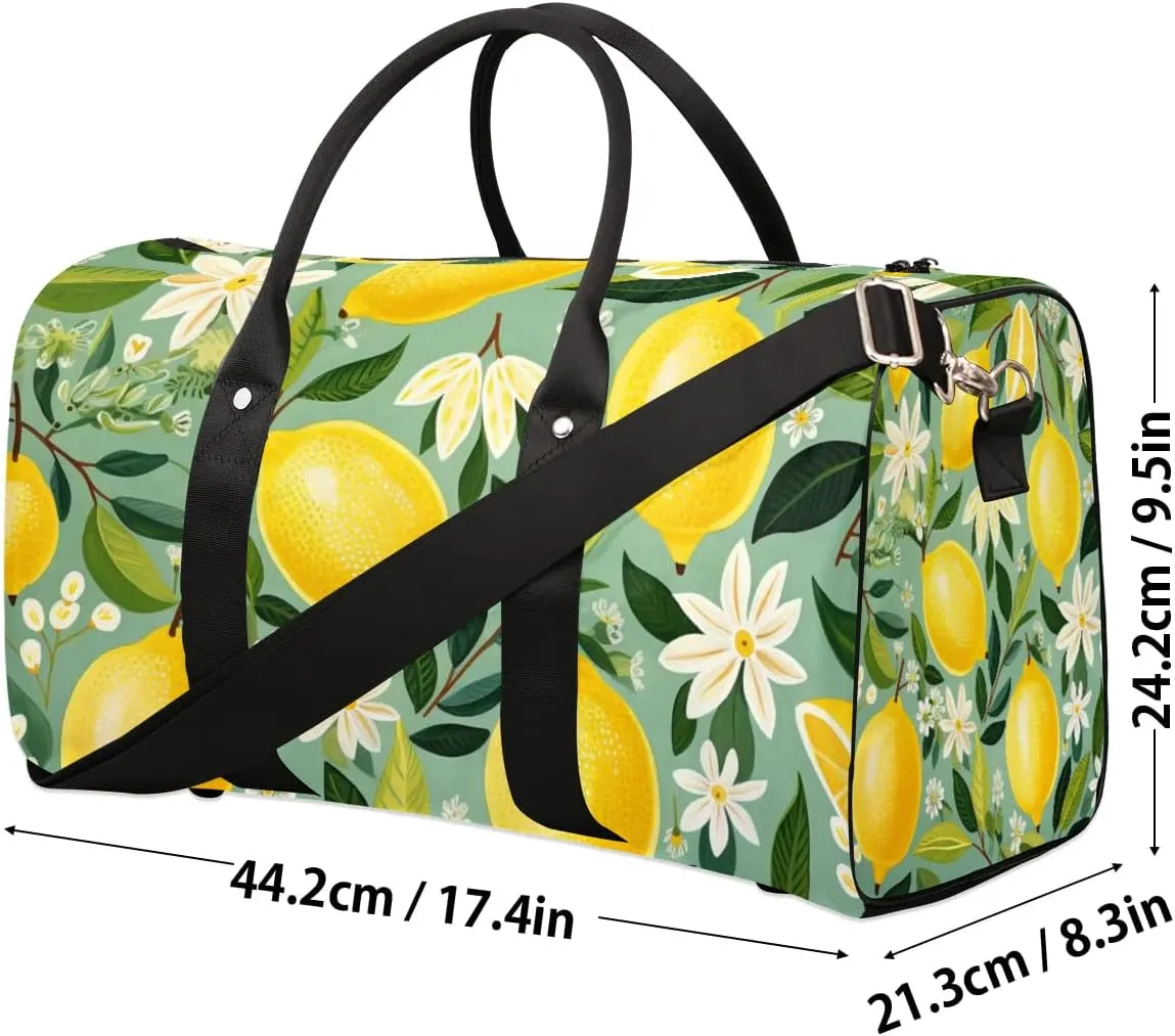 Lemon Pattern Travel Duffel Bag for Women Men Waterproof Foldable Overnight Weekender Bag Large Capacity Sports Gym Bag