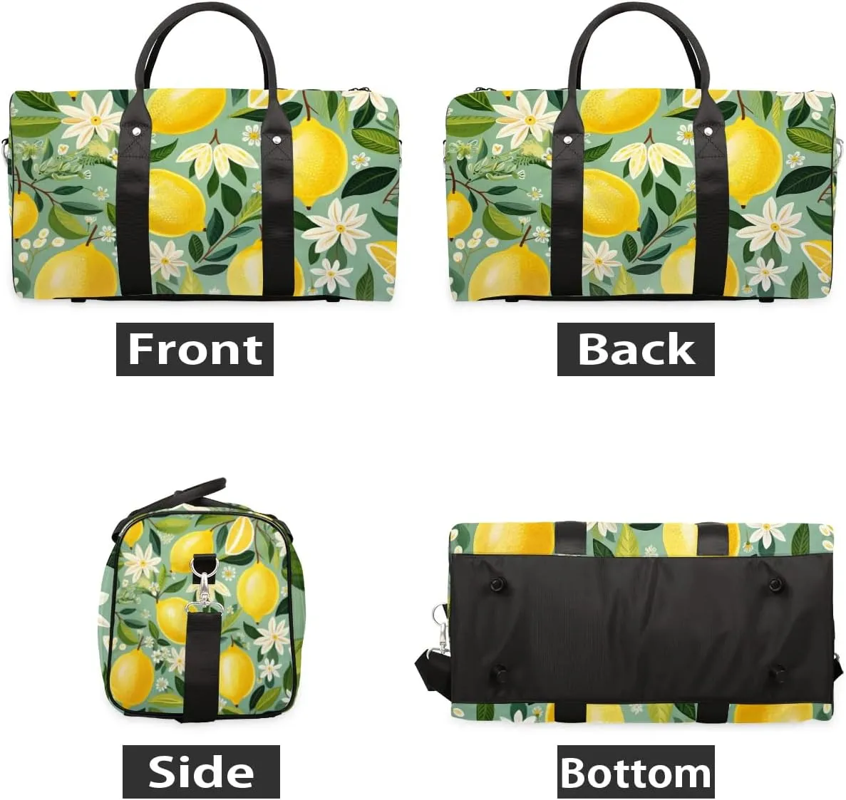 Lemon Pattern Travel Duffel Bag for Women Men Waterproof Foldable Overnight Weekender Bag Large Capacity Sports Gym Bag