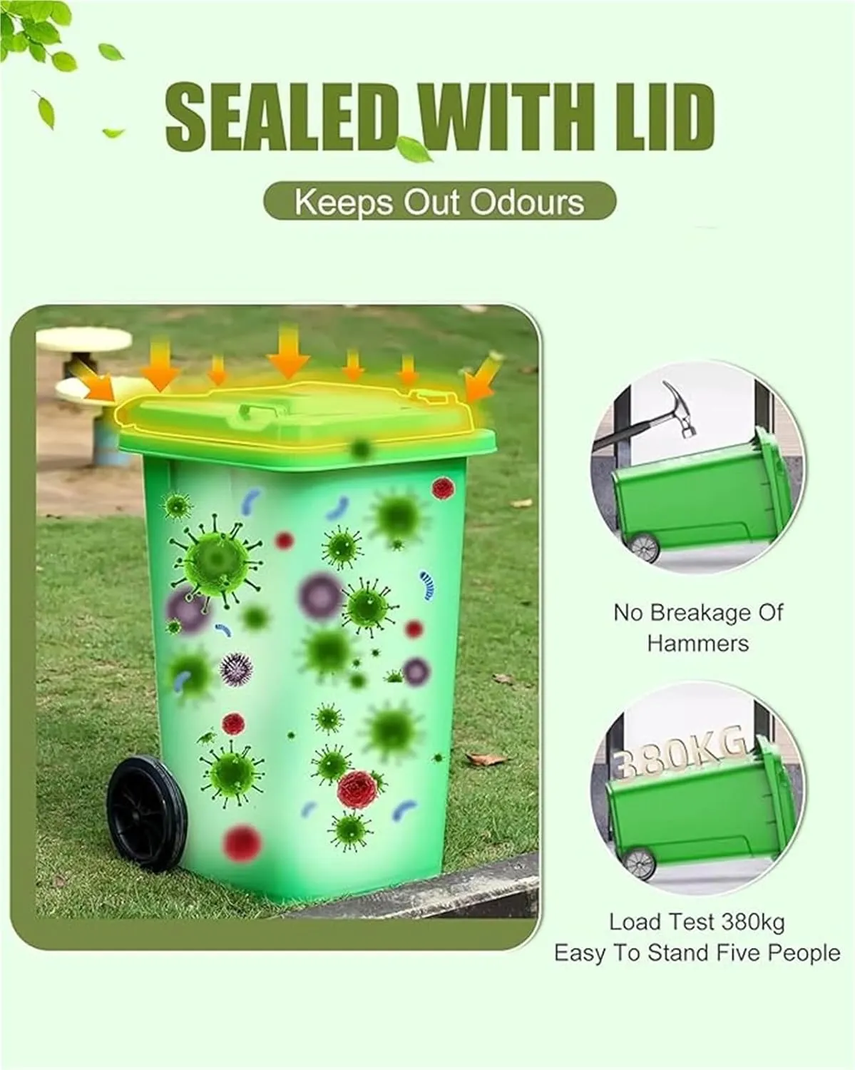 LICOME Outdoor Garbage Can Wheeled Trash Can with Lid,100-Pcs Garbage Bag,Large Garage Trash Can(Yellow,100L)