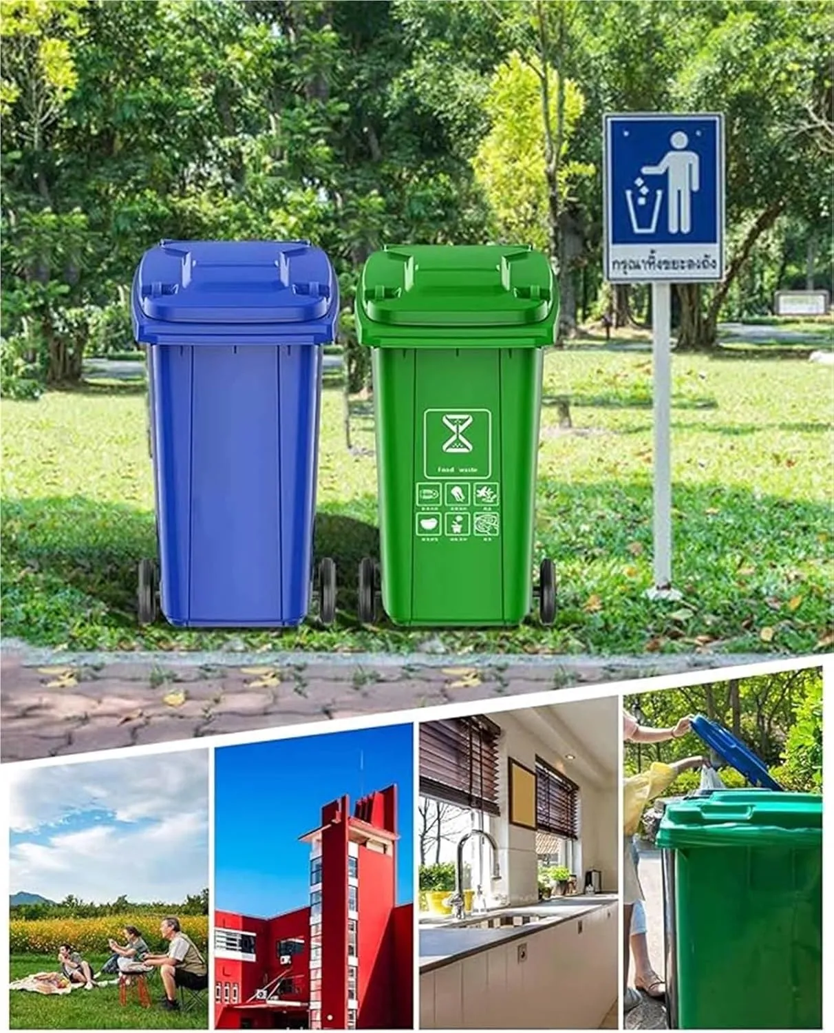 LICOME Outdoor Garbage Can Wheeled Trash Can with Lid,100-Pcs Garbage Bag,Large Garage Trash Can(Yellow,100L)