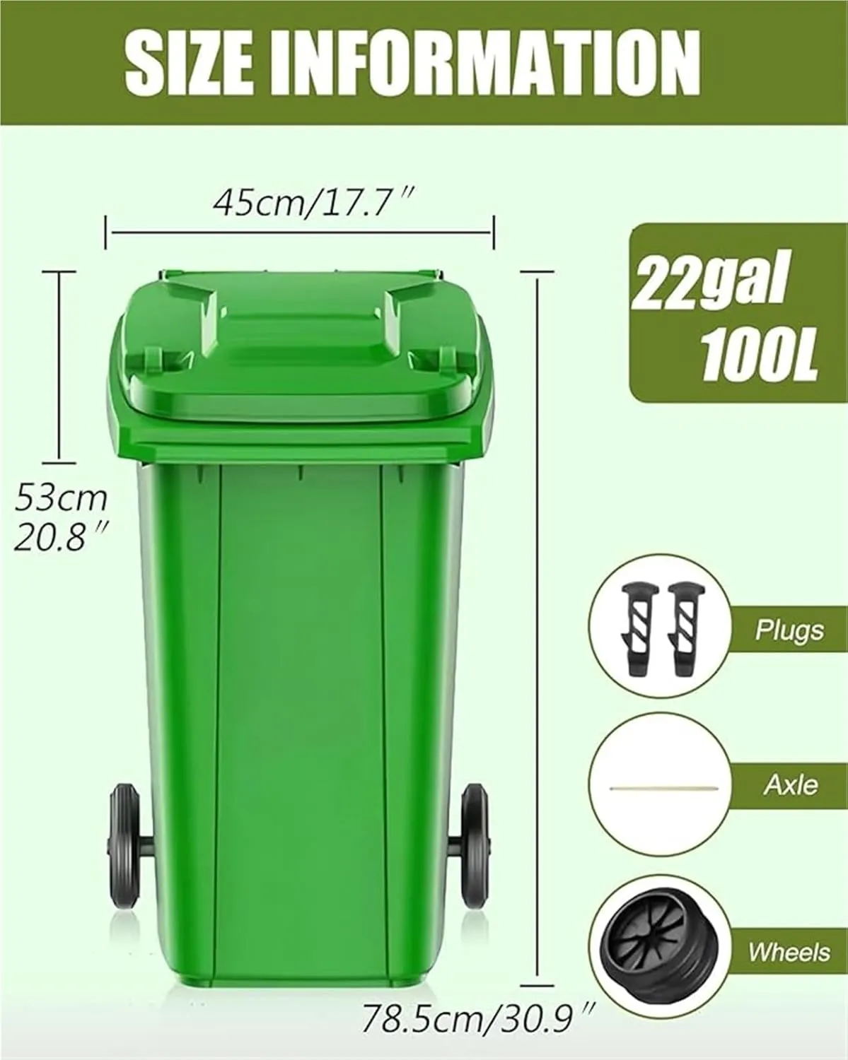LICOME Outdoor Garbage Can Wheeled Trash Can with Lid,100-Pcs Garbage Bag,Large Garage Trash Can(Yellow,100L)