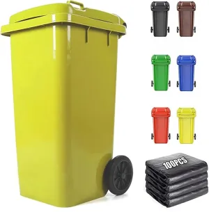 LICOME Outdoor Garbage Can Wheeled Trash Can with Lid,100-Pcs Garbage Bag,Large Garage Trash Can(Yellow,100L)