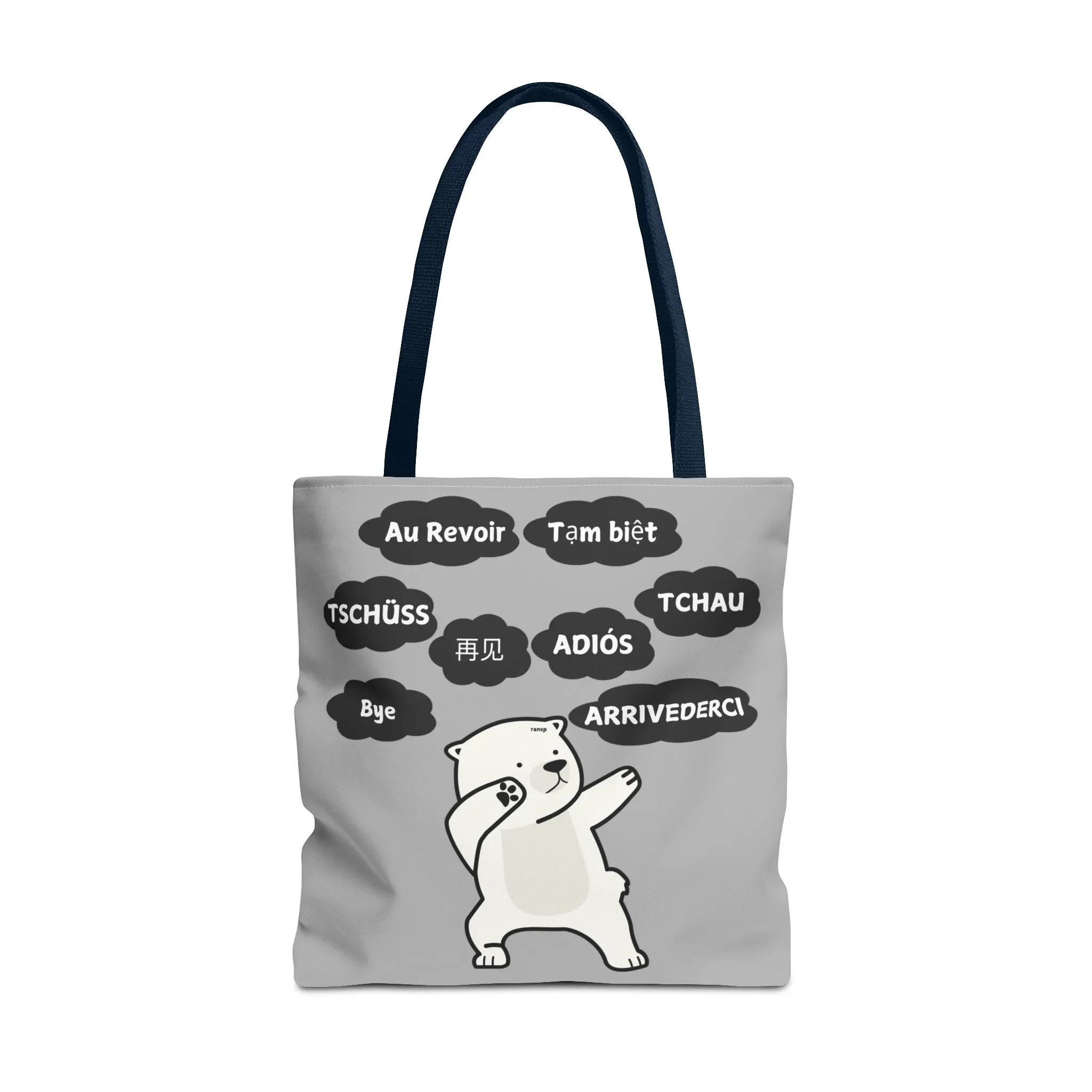 Light Grey Multilingual Farewell Tote Bag with Dancing Bear Design- Perfect for Friendship Gifts, Bag for Shopping, Everyday Shopping bag