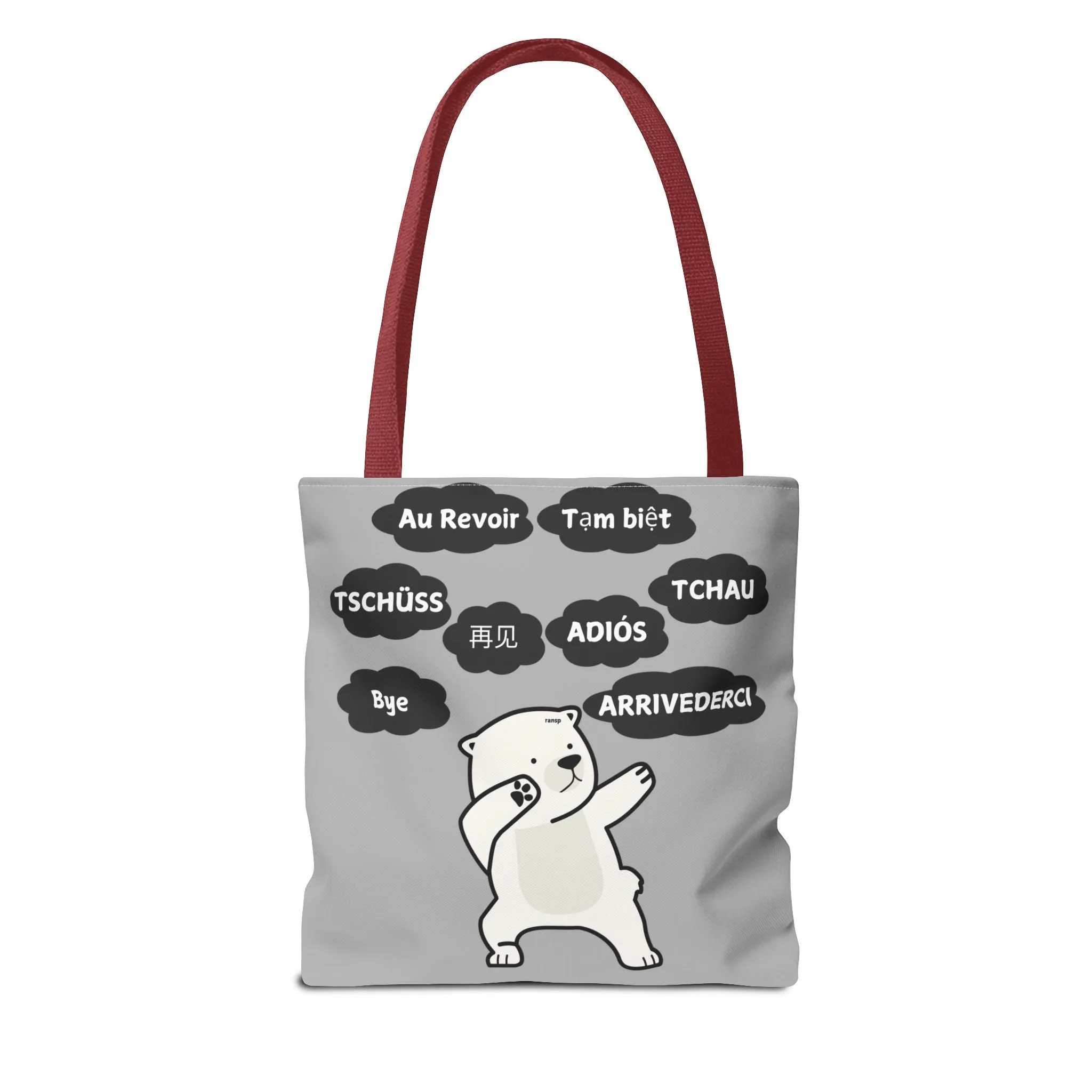 Light Grey Multilingual Farewell Tote Bag with Dancing Bear Design- Perfect for Friendship Gifts, Bag for Shopping, Everyday Shopping bag