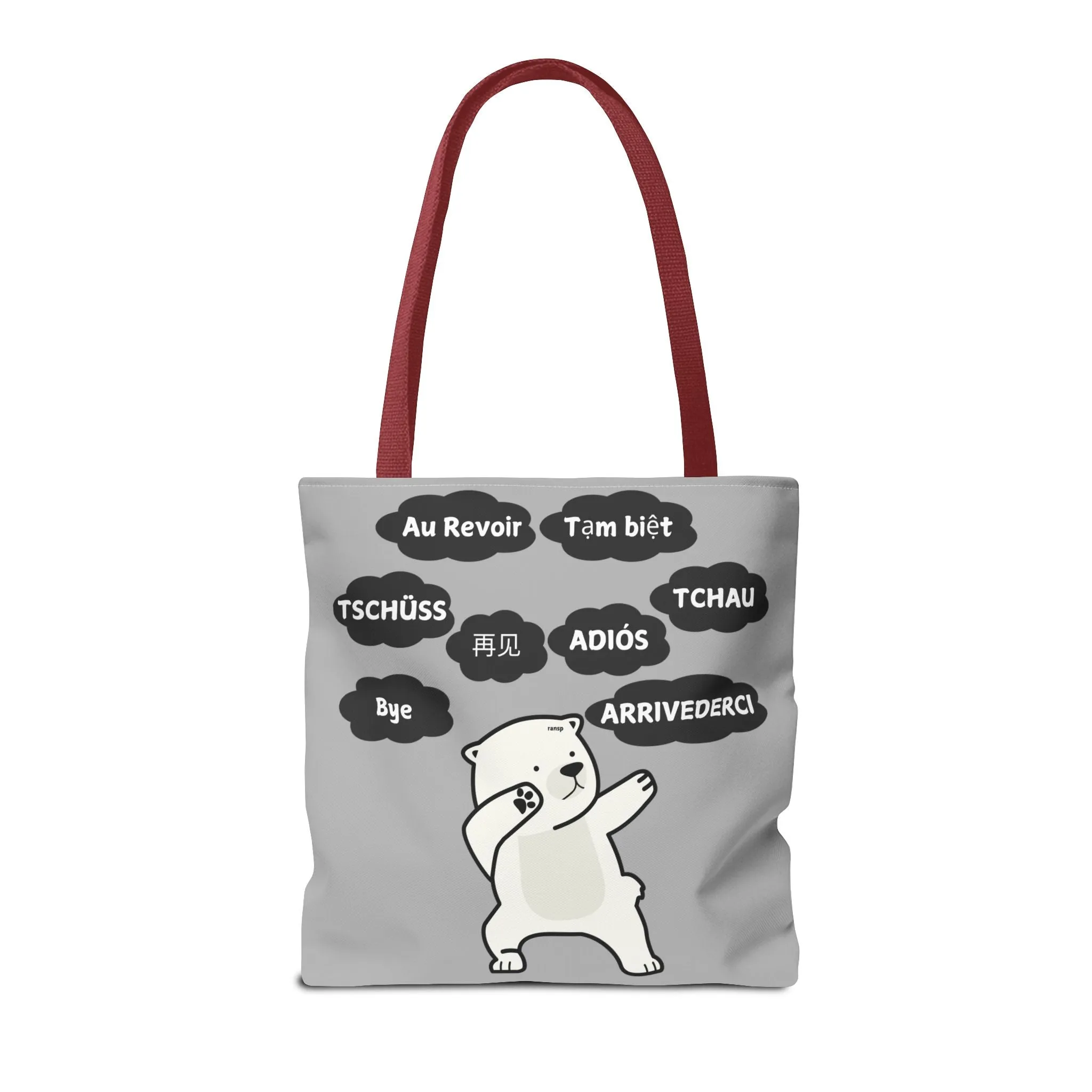 Light Grey Multilingual Farewell Tote Bag with Dancing Bear Design- Perfect for Friendship Gifts, Bag for Shopping, Everyday Shopping bag